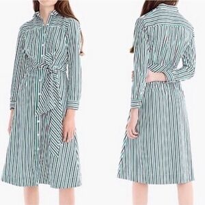 J.Crew Blue Green Striped Poplin Cotton Button Front Shirt Midi Dress Women US 6